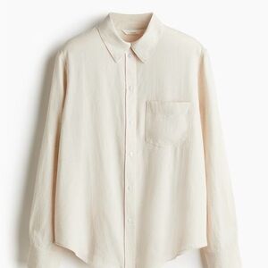 H&M Women’s 's Linen Blend Button-Down Shirt in Light Beige